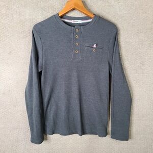 H2H Shirt Mens Medium Henley Long Sleeve Waffle Knit Charcoal Pocket Cotton